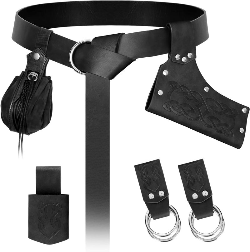 bcehyaa Store Renaissance Belt Pouch Medieval Viking Pirate Leather Bag Potion Bottle Set Skirt Hike Halloween Cosplay Costume Accessorie (Black-A, Belt Pouch) - Image 1